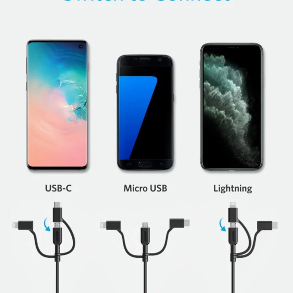 کابل شارژ Anker 321 3-in-1 built-in Micro USB-A8631